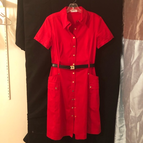 Calvin Klein Dresses & Skirts - Calvin Klein Red Snap Front Dress w/ Belt Size 10